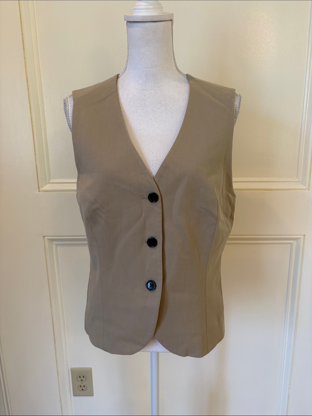 H&M Women's Tan Sleeveless Tailored Vest with Black Buttons